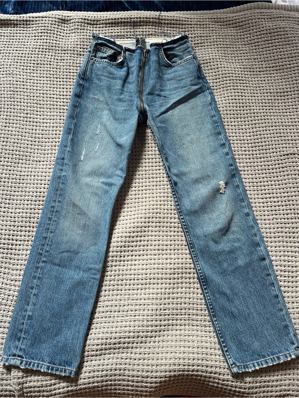 Reformation Medium Blue Straight-Leg Jeans with Subtle Distressing
